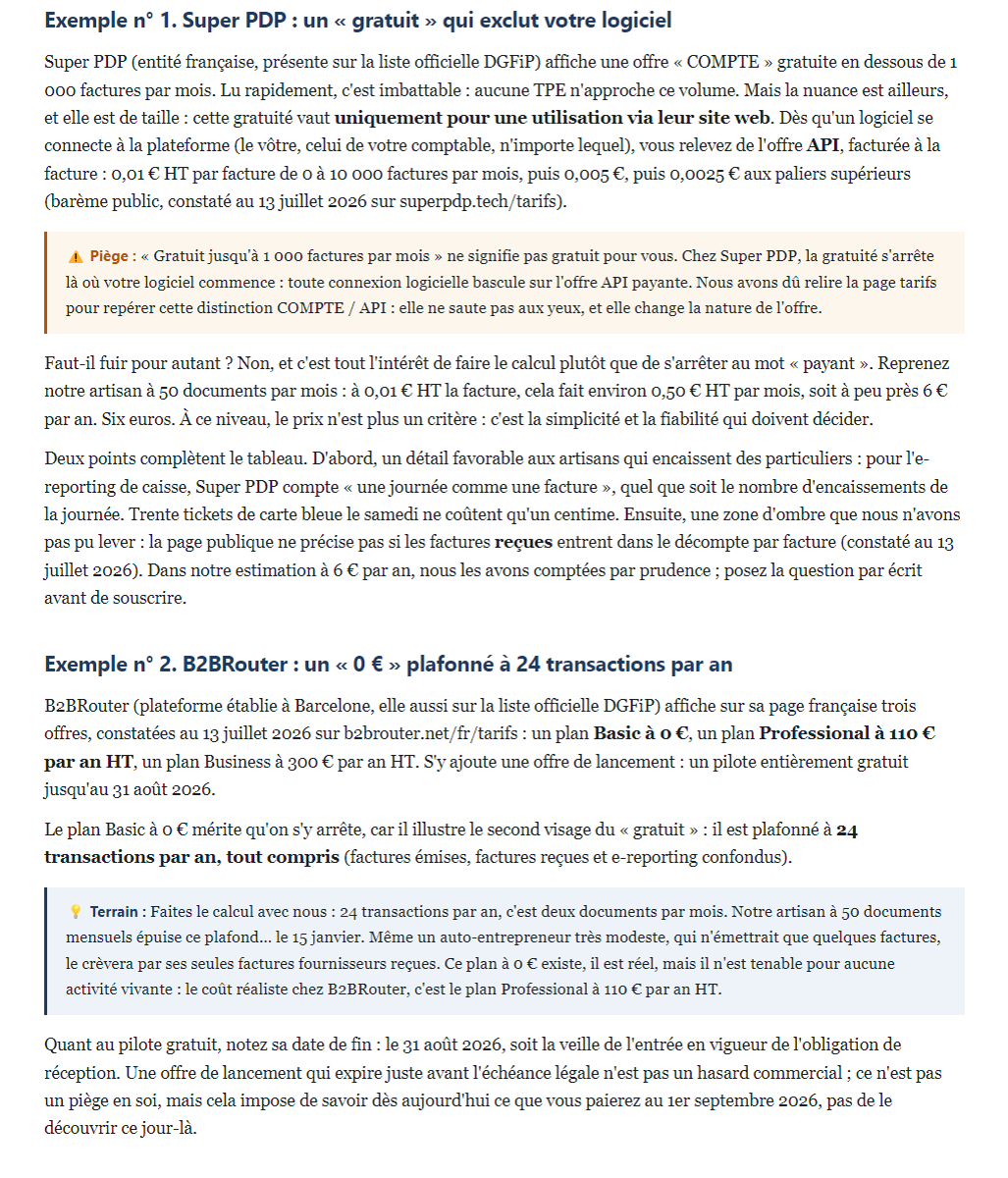 Page du chapitre 4 avec encadrés Piège et Action sur les tarifs réels